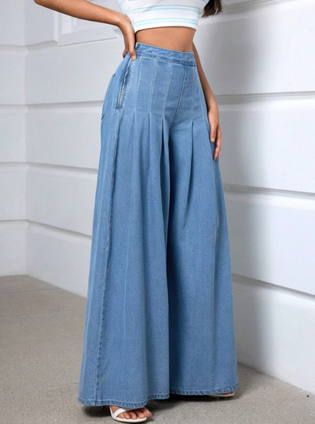 Chic Sky Blue High Waist Baggy Jeans