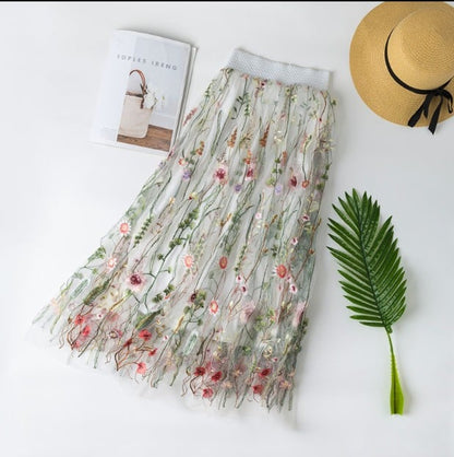 High Waist Lace Trim Gauze Skirt - Plus Size