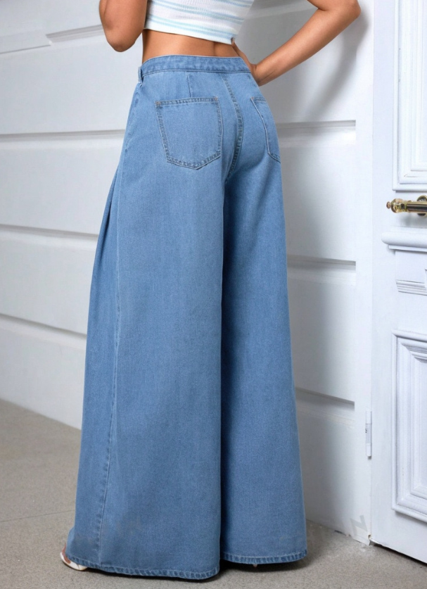 Chic Sky Blue High Waist Baggy Jeans