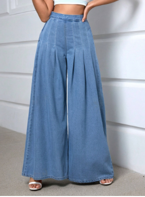 Chic Sky Blue High Waist Baggy Jeans